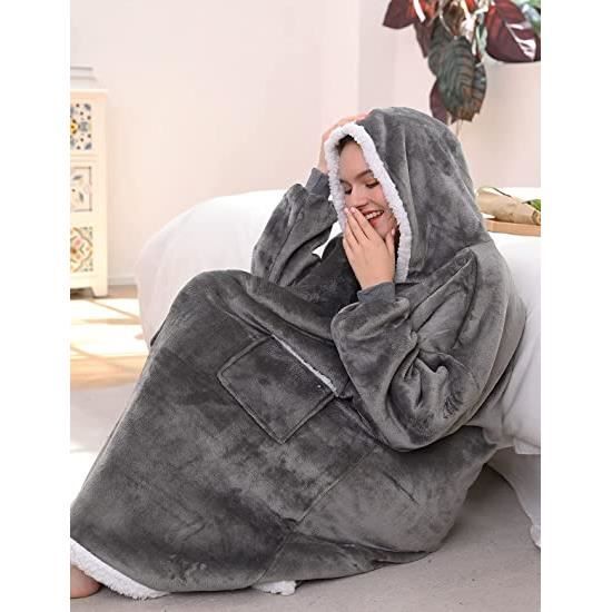 Plaid Hoodie Robes de Chambre pour Femme Homme - Hiver Peignoir Chaud  Unisexe Sweatshirt - 110x80cm - Gris - Cdiscount Maison