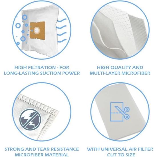 10 Sacs Aspirateur pour Miele Blue Clean 1900 S4212 465