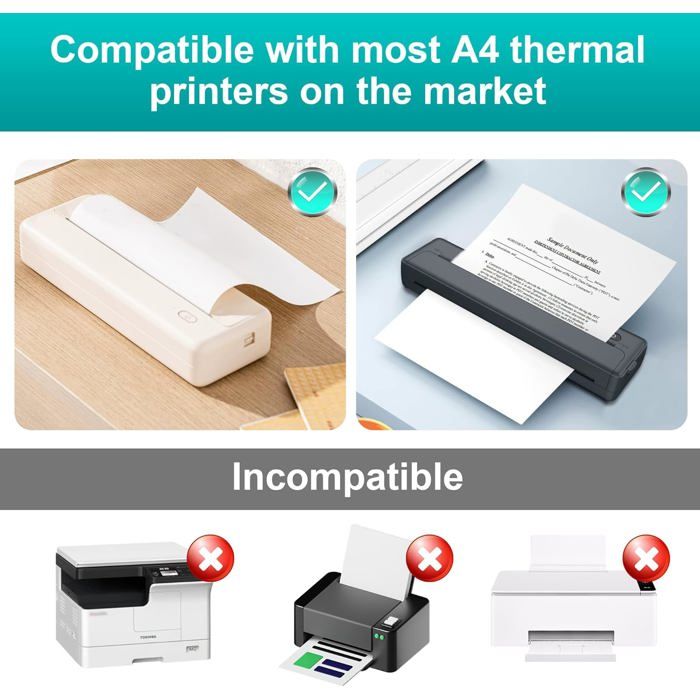 Pack De 200 Feuilles Papier Thermique A4 - Sans BPA, Séchage Rapide - Compatible Imprimantes Thermiques - Pour Documents, Factures Et Photos - 5