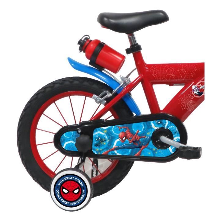 Vélo enfant 14'' SPIDERMAN équipé de 2 freins, bidon-porte bidon, pneus  gonflables, plaque avant, stabilisateurs et Casque Inclus ! - Cdiscount  Sport