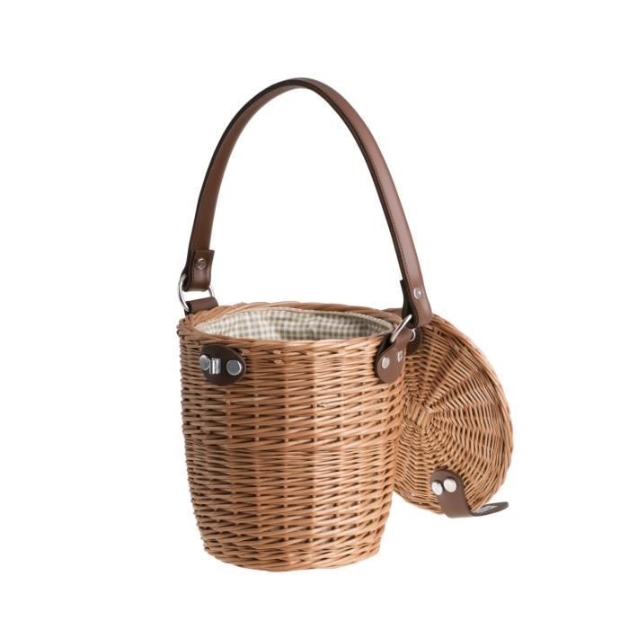 Panier rond osier avec shop anse cuir