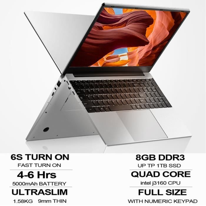 Ultrabook 15,6 pouces 8Go 512Go SSD Laptop avec2