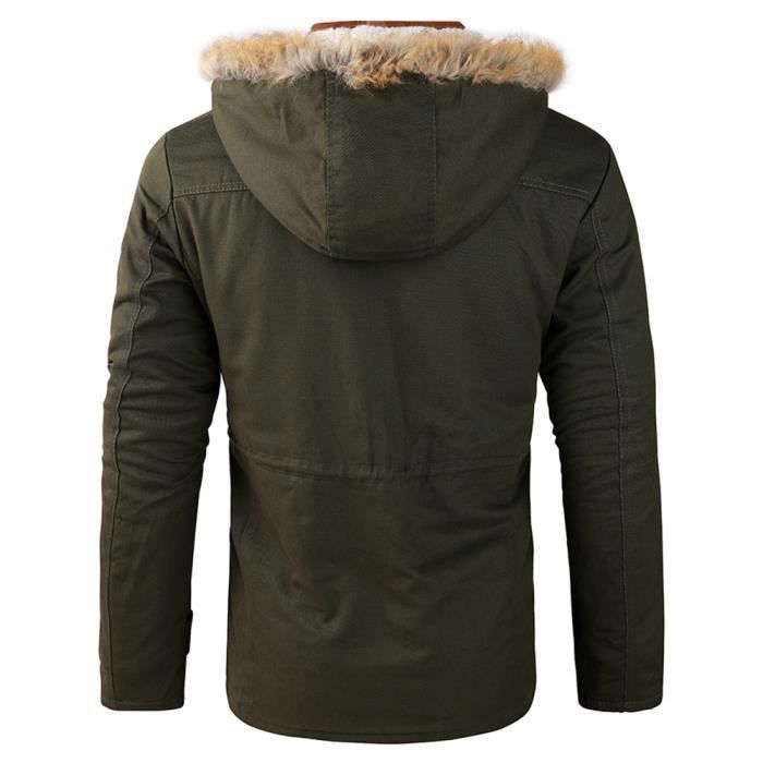 Hiver Manteau Homme Capuche Fausse Fourrure Doubl e Polaire Mi