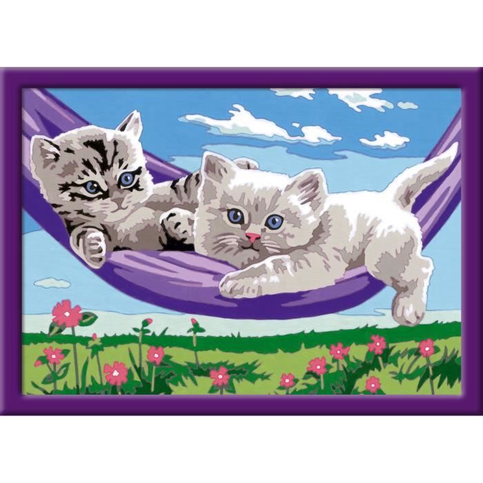 Kit Peinture Par Numéros Ravensburger - Chiot Husky Et Chaton Phosphorescent - 13x18cm