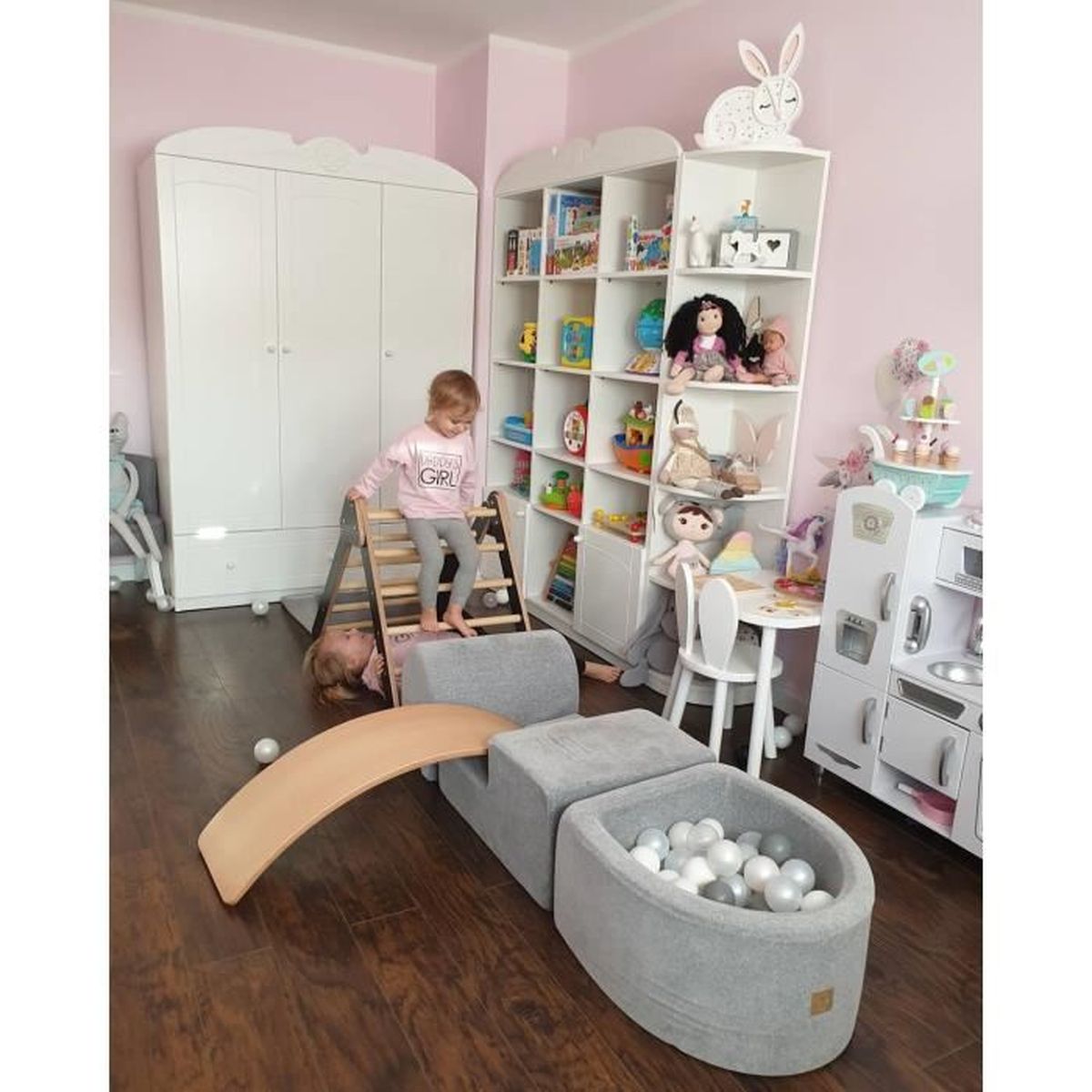 MEOWBABY 200x45cm//Sans Balles Aire De Jeux avec Piscine a Balles Lensemble De Jeu en Mousse 5 /Él/éments Module en Mousse Tapis De Jeu Gris Clair