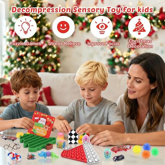 Calendrier De L'Avent Fidget 2024-2025 - 24 Jouets Anti-Stress Pour Enfants - Cadeau Réutilisable Noël