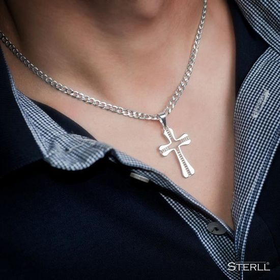 STERLL Homme Argent Collier Sterling 925 Avec Pendentif Croix Pochette /à Bijoux Cadeaux Originaux Pour