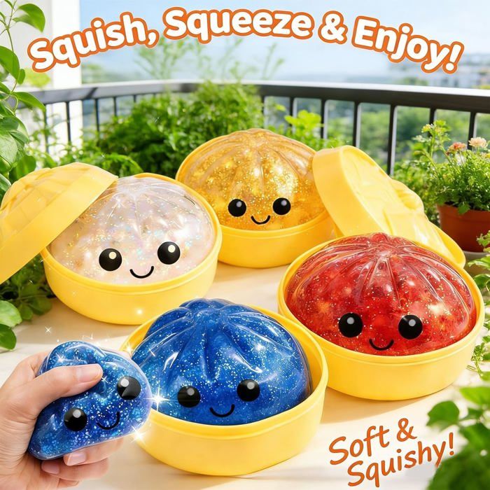 Dumpling Squishy avec Panier Vapeur 9,5 cm, Glitter Squishy Dumpling Dumpling Squishy avec Panier Vapeur 9,5 cm, Glitter Squishy Dumpling