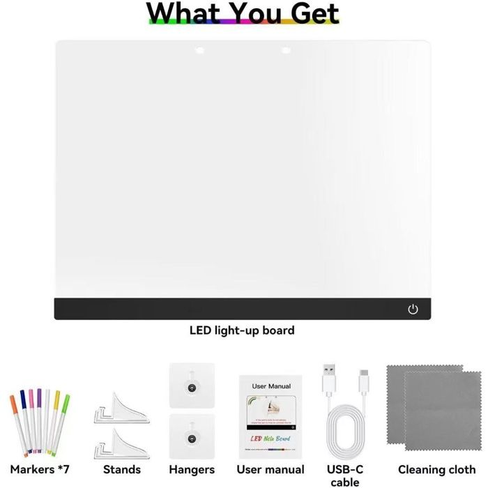 Tableau Mobile Table Tableau de dessin lumineux LED en acrylique 30 x 20 cm, effaçable, USB ...