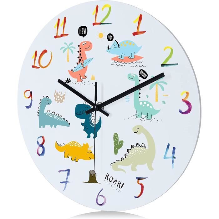 Horloge Murale Éducative Enfant 25 Cm – Analogique Silencieuse, Chiffres Colorés, Mouvement à Piles