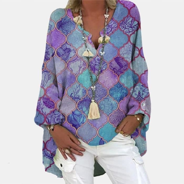 Blouse femme Chemisier Vintage imprime Floral a manches longues Streetwear grande taille mode printemps col en Type 01 Blue Blanc Cdiscount Pret a Porter