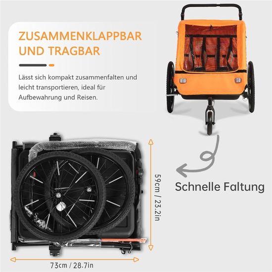 Remorque Vélo SEPNINE 2 En 1 - Poussette, Suspension, Pour 1-2 Enfants, Pliable