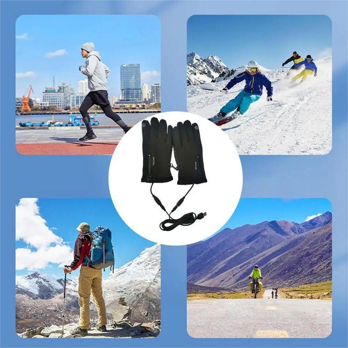 Gants Chauffants Électriques USB Tactiles - Gants Chaleur 3 Modes Pour Hiver, Ski, Vélo, Randonnée Homme Femme Enfant