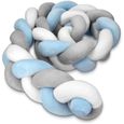 IY28859-Navaris Tour de lit bébé - Tresse de lit 2m blanc gris bleu - Coussin serpent protection contour de lit sécurité bébé - Ch-0