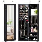 GOPLUS Armoire à Bijoux avec Miroir, Meuble à Bijoux Mural-Suspendu, avec Grand Espace de Rangement et Miroir Pleine Longueur Noir