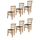 T M C S Tommychairs - Set 6 Chaises cuisine CUORE, structure en bois de hêtre peindré chêne, assise en cuir artificiel moka