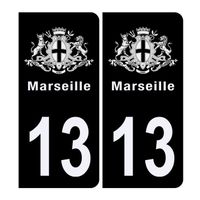 Autocollant Stickers plaque d'immatriculation voiture 13 blason Marseille Noir