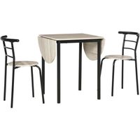 HOMCOM Ensemble table ovale extensible et 2 chaises - table à rabats - métal et MDF - noir et naturel