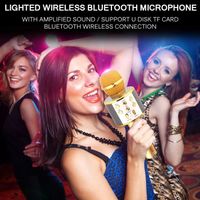 Microphone Karaoke Sans Fil, Micro Karaoké Bluetooth Portable avec LED Lumière Disco pour Enfants/Adultes Chanter, Compatible avec A