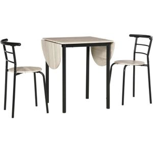 TABLE DE CUISINE  HOMCOM Ensemble table ovale extensible et 2 chaises - table à rabats - métal et MDF - noir et naturel