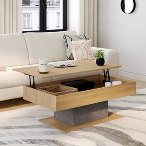 TABLE BASSE IDMARKET Table basse plateau relevable EDEN bois et effet béton