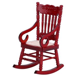 MAISON POUPÉE 1:12 Bascule Chaise Dollhouse Miniature Furniture Rocking Chair en bois pour Dolls House Decor Toys (Rouge)