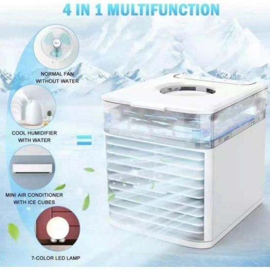 Climatiseur Mobile 4 En 1 USB | Refroidisseur + Humidificateur + Ventilateur | Pour Bureau Et Extérieur