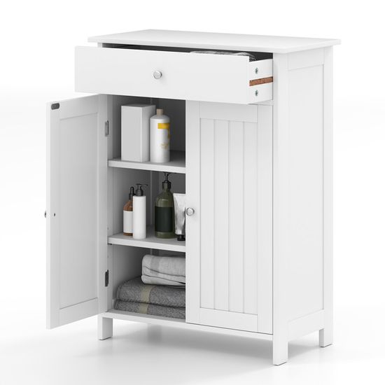 COSTWAY Armoire De Salle De Bain 170cm Blanche - 5 Étagères Réglables Et Placards