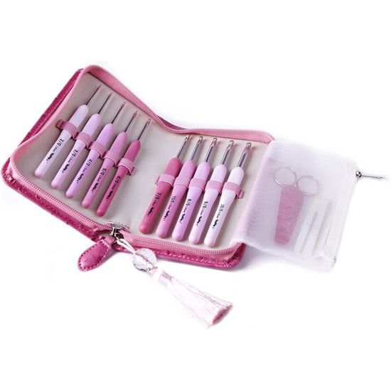 Set Uncinetti Tulip Timo Rose Grip [TER-001] - Manici Ergonomici Rosa Chiaro - Import Giappone