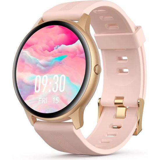Montre Connectée Femme AGPTEK - Écran 1,3" IPS, Étanche 5ATM, Surveillance Fréquence Cardiaque, Sommeil, Stress - Compatible IOS/Android - Or Rose