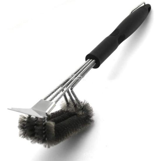 Brosse De Nettoyage 3 En 1 Pour Barbecue - Grattoir, Brosse Métallique Et Balai - Poignée ABS Longue - Pour Grilles Et Fours