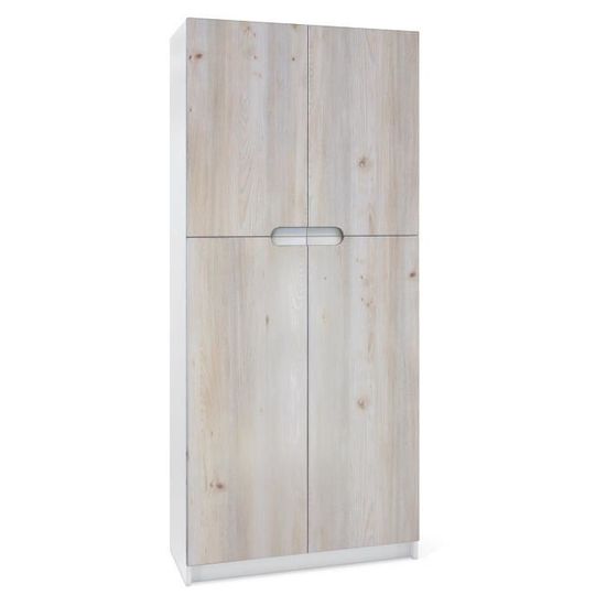 Vladon Armoire de bureau Rangement Logan Corps en Blanc mat Façades en Chêne Nordique