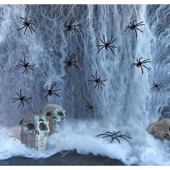 Décoration Halloween - Toile D'araignée Blanche 200g Avec 40 Fausses Araignées Noires