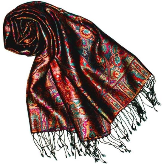 Lorenzo Cana Sciarpa Pashmina In Pura Seta 100% - 70x190 Cm - Jacquard Paisley