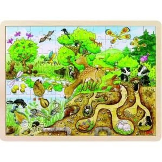 Puzzle en bois Découverte de la nature - GOKI - Moins de 100 pièces - Vert