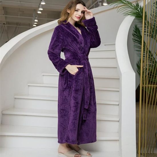 Peignoir Femme Polaire Capuche - Robe De Chambre Hiver Chaude, Molleton Doux, Poches, Grande Taille - 5