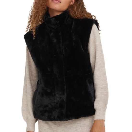 Veste fausse fourrure Noir Femme Vero Moda Poppy Black Cdiscount Pret a Porter