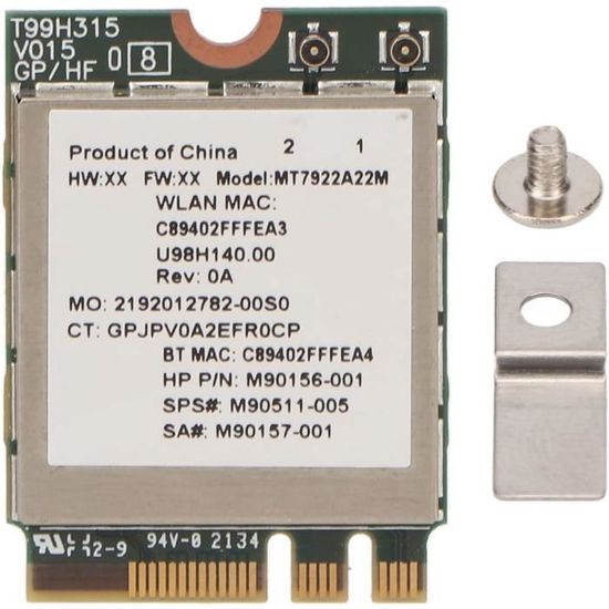 Carte WiFi 6E RTL8852CE - 5374 Mbps, Triple Bande 2.4G/5G/6G, Bluetooth 5.3 - Format NGFF (M.2) - 3