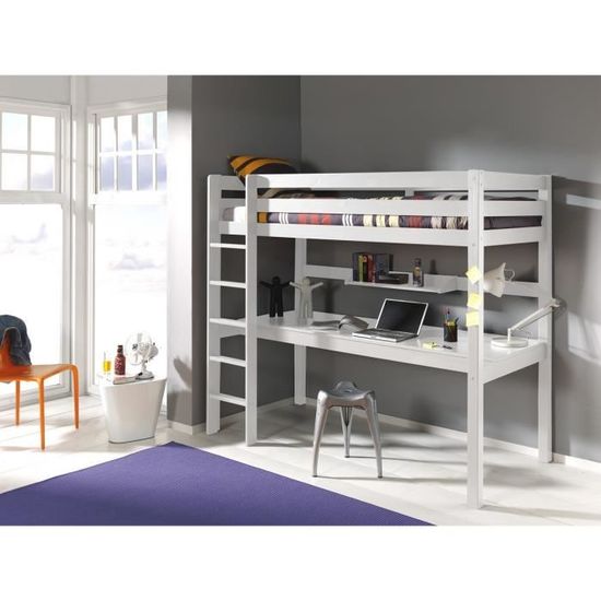 Lit Mezzanine Avec Bureau Ruben 90x200 Blanc Achat Vente Lits Superposes Lit Mezzanine Avec Bureau R Pin Massif Et Panneaux De Particules Cdiscount