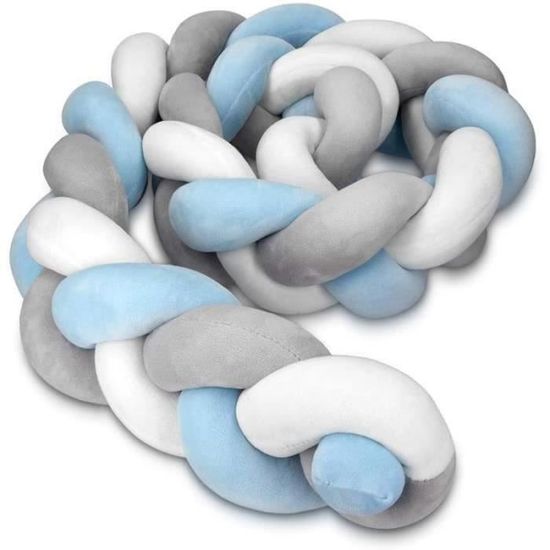 IY28859-Navaris Tour de lit bébé - Tresse de lit 2m blanc gris bleu - Coussin serpent protection contour de lit sécurité bébé - Ch