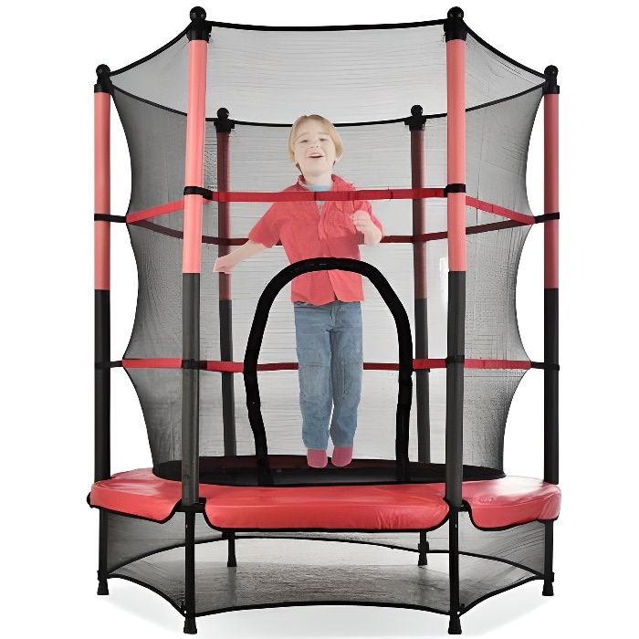 Trampoline de Jardin Enfants Ø 140 × 160 H cm avec Filet de sécurité Porte zipée Couvre-Ressorts Rose