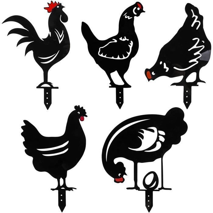 5 Pcs Poule Réaliste, Chicken Yard Art, Silhouette d'animal en de Coq, Décoration De Plancher De Pelouse De Jardin d'art De Yard De