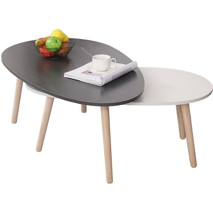YYiS Tables Basses ovale en Bois Tables gigognes Table d'appoint pour Salon et Bureau, Ensemble de 1 gris 1 blanc