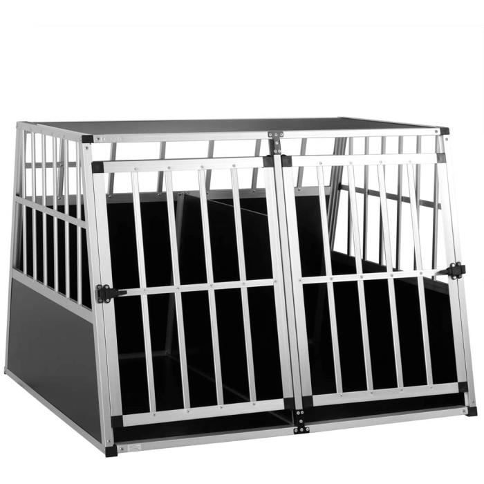 Cage de Transport Taille XXL pour Animaux domestiques Aluminium MDF 2 Portes Noir Argent Caisse Chien Chat Rongeur boîte Box de Tran