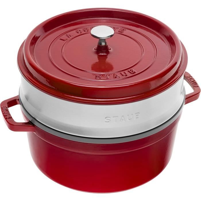 Staub 40510-601-0 Cocotte Ronde en Fonte avec Cuit-Vapeur Cerise 26 cm, 5L Pour 4 à 5 Prs