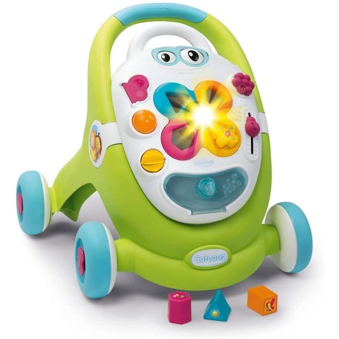 Smoby - Trott'Cotoons - Trotteur 2 en 1 + Tablette Détachable - Sons et Lumières - Trieur de Formes - Jouet pour Bébé dès 12 Mois -