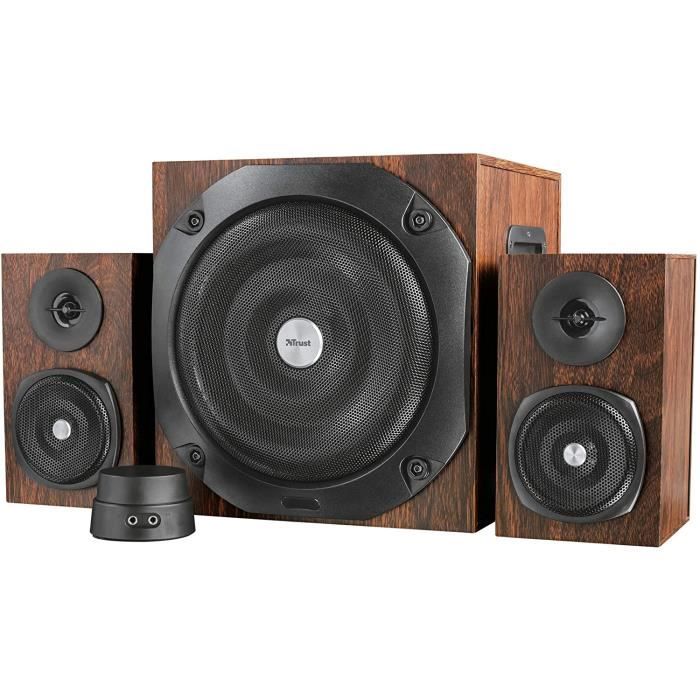 Trust Vigor Enceinte PC 2.1 avec Caisson de Basses pour Ordinateur (100 Watt) - Marron A153