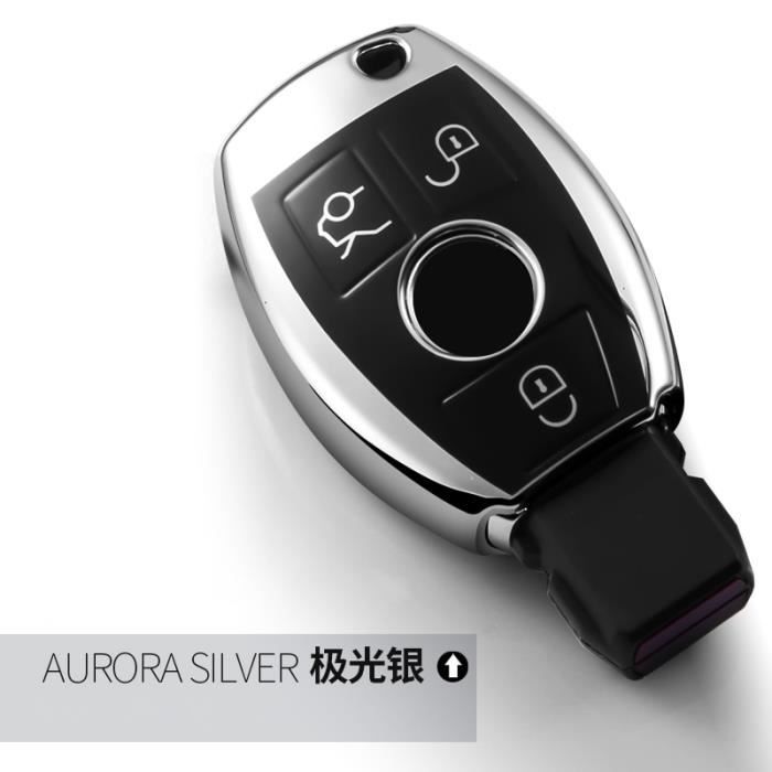 Coque clé,Coque de voiture souple en TPU pour accessoires mercedes benz classe C W204 GLC 260 C200 la CIA GLA W205 - Type Argent