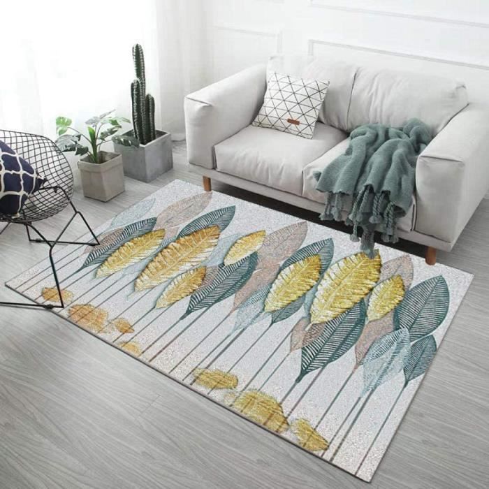 Ado Fille Tapis Chambre Jaune Vert Feuilles Modèle Design Balcon pour Enfants Sécurité de Salon Sécurité antidérapanteTapis Ado 1074