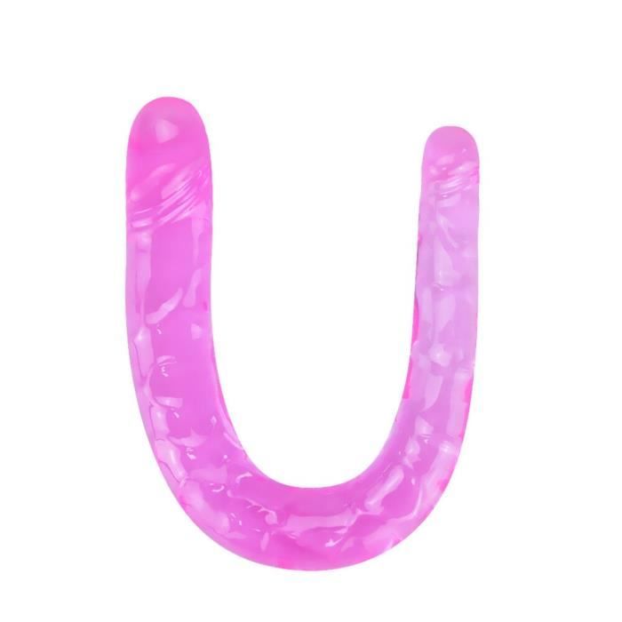 AUCUNE Sextoy,Double gode U forme Flexible Double Dong doux gelée réaliste vagin Anal jouets sexuels pour les femmes - Type pink
